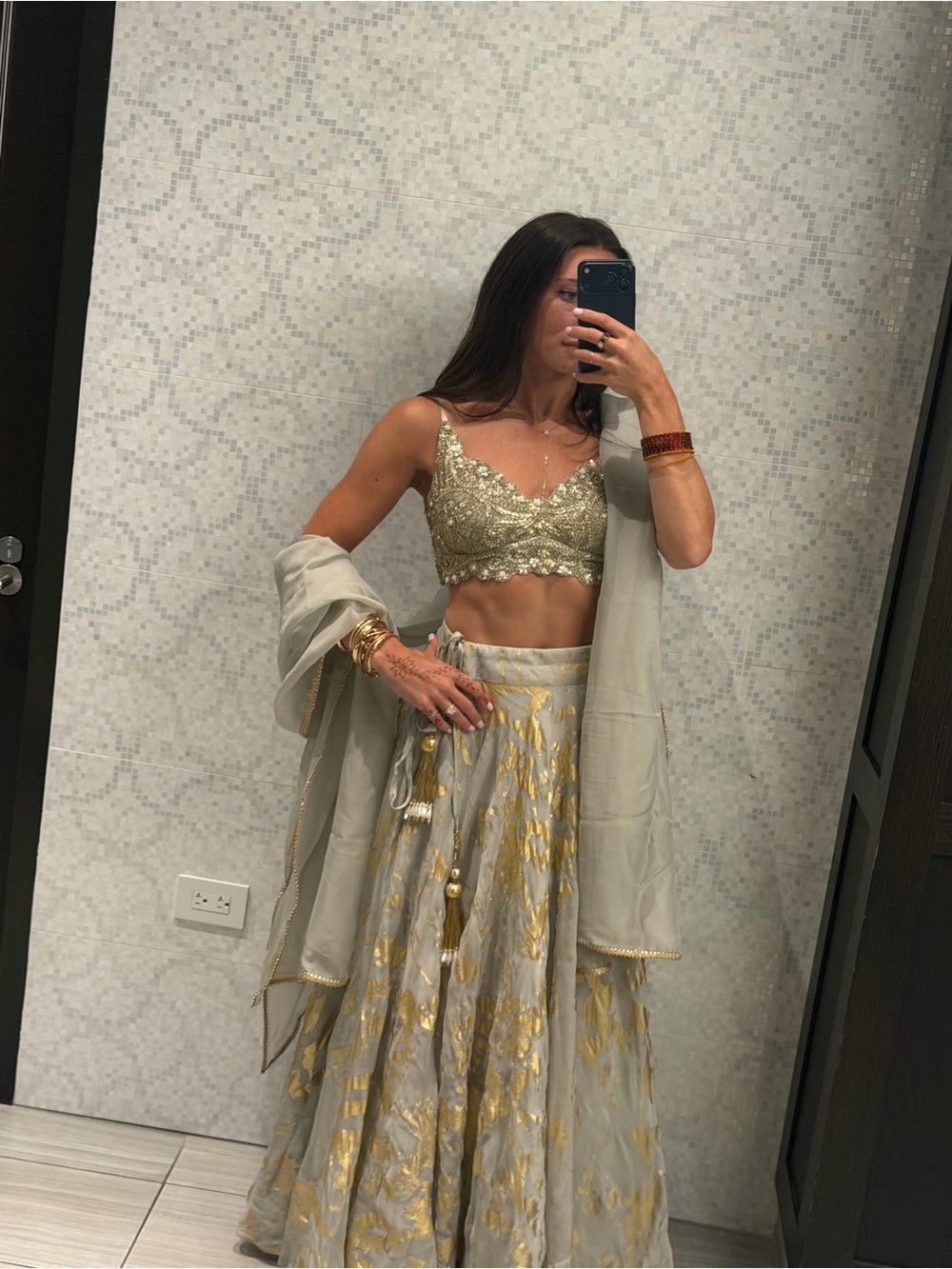 Gold Embellished Grey Lehenga Skirt  &Top — Elegant Women’s Skirt & Top